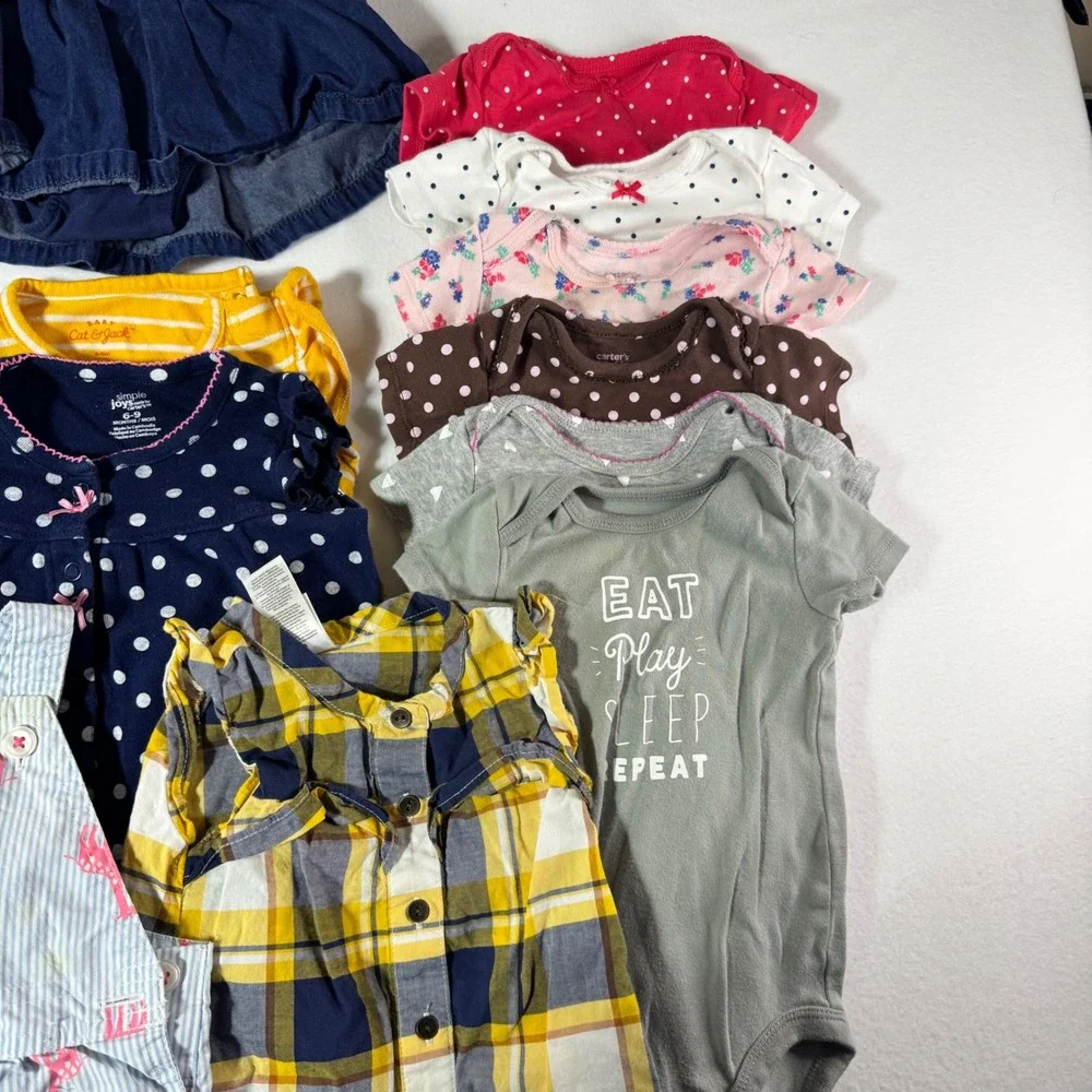 Carters Simple Joys Cat & Jack Baby Girl Clothing Lot 6-9 Months 14pc Set Mix